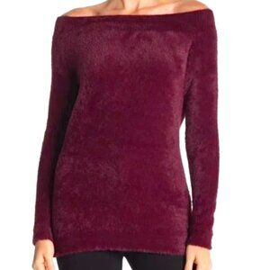 NWT Love Token Bateau Neck or Off Shoulder Fuzzy Long Sleeve Fitted Sweater Sz M